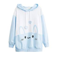 Packitcute Bunny Hoodie Kawaii Print Lose Casual Pullover Hoodie Tops, Blau, L von Packitcute