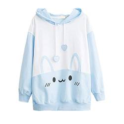 Packitcute Bunny Hoodie Kawaii Print Lose Casual Pullover Hoodie Tops, Blau, Medium von Packitcute