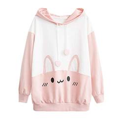 Packitcute Bunny Hoodie Kawaii Print Lose Casual Pullover Hoodie Tops, Rosa, L von Packitcute