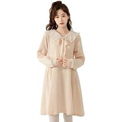 Packitcute Langärmeliges Kleid für Teenager, japanischer Stil, süße hohe Taille, niedliche Mädchenkleider - Beige - Einheitsgröße von Packitcute