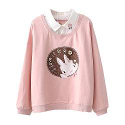 Teenager Rosa Sweatshirt Frühling Herbst Baumwolle Patchwork Pullover Bunny Print Dünne Tops - Pink - Medium von Packitcute