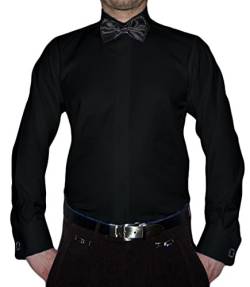 Paco Romano Slim Fit Smoking Hemd Schwarz Struktur Schwarze Fliege New Kent Kragen Langarm Größe M 40 von Paco Romano