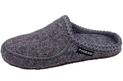 Padero MANNI Hausschuhe warme Pantoffeln aus Wollfilz, Grau, EU 37 von Padero