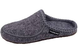 Padero MANNI Hausschuhe warme Pantoffeln aus Wollfilz, Grau, EU 39 von Padero