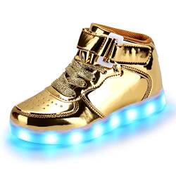 PADGENE Schuhe für Kinder, Jungen, Mädchen, Sneaker, LED, beleuchtet, 7 Farben, blinkend, USB, wiederaufladbar, Sicherheit, Mode, Oberteil, Größe, Klassisches Gold, 29 EU von Padgene
