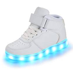 PADGENE Schuhe für Kinder, Jungen, Mädchen, Sneaker, LED, beleuchtet, 7 Farben, blinkend, USB, wiederaufladbar, Sicherheit, Mode, Oberteil, Größe, Klassisches Weiß, 28 EU von Padgene