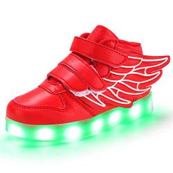 PADGENE Schuhe für Kinder, Jungen, Mädchen, Sneaker, LED, beleuchtet, 7 Farben, blinkend, USB, wiederaufladbar, Sicherheit, Mode, Oberteil, Größe, rot, 25 EU von Padgene