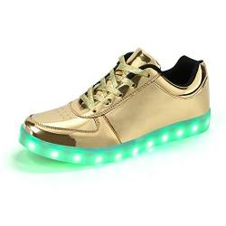 Padgene Damen Herren LED leuchtet Turnschuhe High Top Blinken Trainer USB Ladekabel Spitze bis Paare Schuhe, Gold, 40 EU von Padgene