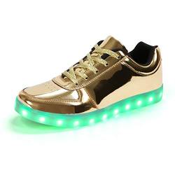 Padgene Damen Herren LED leuchtet Turnschuhe High Top Blinken Trainer USB Ladekabel Spitze bis Paare Schuhe, Gold, 43 EU von Padgene