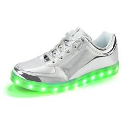 Padgene Damen Herren LED leuchtet Turnschuhe High Top Blinken Trainer USB Ladekabel Spitze bis Paare Schuhe, Silber, 36 EU von Padgene