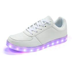 Padgene Damen Herren LED leuchtet Turnschuhe High Top Blinken Trainer USB Ladekabel Spitze bis Paare Schuhe, Weiß, 43 EU von Padgene