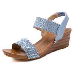 Padgene Sandalen Frau, Diagonal Open Toe Sommer Schuhe Elastische Frau, Blau, 37 EU von Padgene