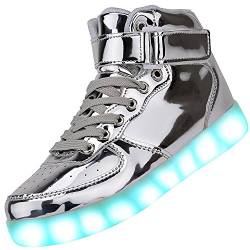 Padgene Unisex Damen-/Herren Sneaker mit Beleuchtung, hoch geschnitten, über USB aufladbar, LED-Lichter, 7 Farben, Sneaker mit Beleuchtung, Turnschuhe Schuhe Sportkleidung Laufschuhe Schuhe für Paare, silber - silber - Größe: 35.5 von Padgene