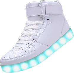 Padgene Unisex Damen-/Herren Sneaker mit Beleuchtung, hoch geschnitten, über USB aufladbar, LED-Lichter, 7 Farben, Sneaker mit Beleuchtung, Turnschuhe Schuhe Sportkleidung Laufschuhe Schuhe für Paare, weiß - weiß - Größe: 43 von Padgene