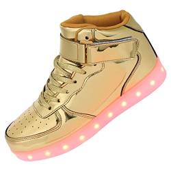 Padgene Unisex Damen-/Herren Sneaker mit Beleuchtung, hoch geschnitten, über USB aufladbar, LED-Lichter, 7 Farben, Sneaker mit Beleuchtung, Turnschuhe Schuhe Sportkleidung Laufschuhe Schuhe für Paare, gold - gold - Größe: 38,5 von Padgene