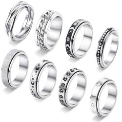 Herren Bandringe Spinner Ringe Für Männer Schwarz Edelstahl Ring Set Anxiety Ring Fidget Ring Größe 7-13 Edelstahl Ohne Edelstein von Paffartt