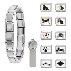 Paffartt 12Pcs Italian Charms Armband Set Classic Glieder Italy Charm 9mm Abnehmbare Edelstahl Modul Armband mit Öffnungswerkzeugen für Modischer Handbemaltes Vintage Basisarmband Italienische Charms von Paffartt