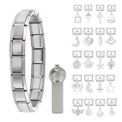 Paffartt 22Pcs Italian Charms Armband Set Classic Glieder Italy Charm 9mm Abnehmbare Edelstahl Modul Armband mit Öffnungswerkzeugen für Modischer Handbemaltes Vintage Basisarmband Italienische Charms von Paffartt