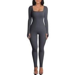 Paffartt Jumpsuit Damen Sport Bodysuit Yoga Ribbed Workout Langarm Jumpsuit Einteiler Langarm Overall Strampler One-Piece von Paffartt