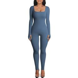 Paffartt Jumpsuit Damen Sport Bodysuit Yoga Ribbed Workout Langarm Jumpsuit Einteiler Langarm Overall Strampler One-Piece von Paffartt