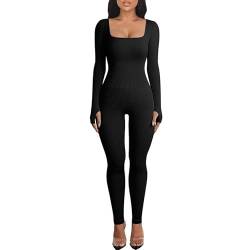 Paffartt Jumpsuit Damen Sport Bodysuit Yoga Ribbed Workout Langarm Jumpsuit Einteiler Langarm Overall Strampler One-Piece von Paffartt