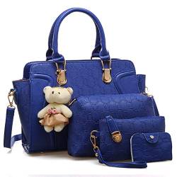 Pahajim Handtasche Damen Mittelgroß Elegant Taschen Set für Damen 4 Teile, Frauen Handtaschen Set mit Geldbörse Umhängetasche PU Leder Modern Handbags for Women (Blau) von Pahajim