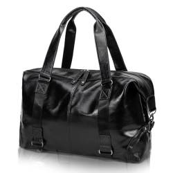 Pahajim Reisetasche Übergröße wasserdichte Sporttasche Gym Tasche PU-Leder Weekender Trainingstasche Fitnesstasche Gepäcktasche Übernachtung Handgepäck Herren Damen（Schwarz） von Pahajim