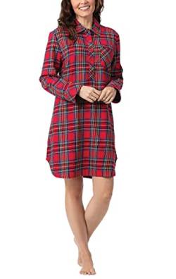 PajamaGram - Damen Flanell-Nachthemd - klassischer Stil - Karomuster, Rot, M von PajamaGram