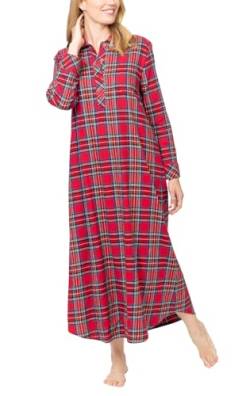 PajamaGram - Damen Flanell-Nachthemd - klassischer Stil - Karomuster - Rot - M von PajamaGram