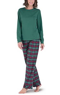 PajamaGram - Damen Flanell-Schlafanzug - langärmelig - klassischer Stil - Karomuster - Grün von PajamaGram
