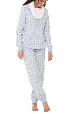 PajamaGram - Damen Hausanzug aus Shearling-Fleece - zweiteilig - Rollkragen - Blau - L von PajamaGram