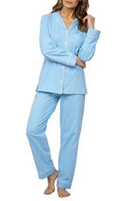 PajamaGram - Damen Schlafanzug - langärmelig - zweiteilig - Boyfriend-Stil - Baumwolle - Blau von PajamaGram