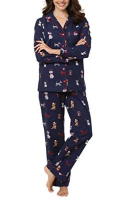 PajamaGram Flanell-Pyjama für Damen – Damen, Flanell-Pyjama, Haustierliebhaber, Marineblaue Weihnachtshunde, M von PajamaGram