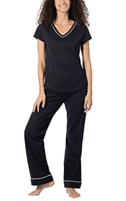 PajamaGram PJs für Damen-Set – Damen-Pyjama, kurzärmelig, 100 % Baumwolle, Schwarz, L von PajamaGram