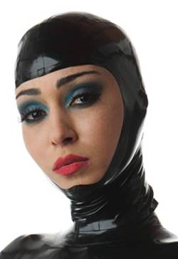 Latex-Gummi, offenes Gesicht mit Kinnhaube, Masken, 0,4 mm - Schwarz - Medium von Palace Civet