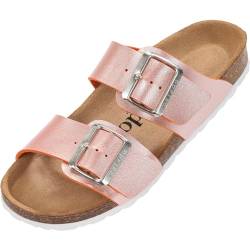 Damen Pantoletten SAMOS EGS Matt - Sandalen mit verstellbaren Riemen - Hausschuhe - Natur Kork-Fussbett - extra bequem mit Sohle aus Velourleder Orange Metallic UK3,5 - EU36 von Palado