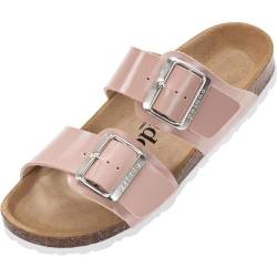 Damen Pantoletten Samos EGS Matt - Sandalen mit verstellbaren Riemen - Hausschuhe - Natur Kork-Fussbett - extra bequem mit Sohle aus Velourleder Rose Lack UK3,5 - EU36 von Palado