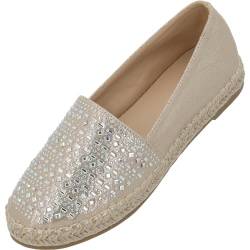 Palado Chesu by Sila Sahin Espadrilles Damen - modische Stoffschuhe für Frauen - leichte Ballerina elegant- Bequeme Flache Sommerschuhe mit Strasssteinen Gold Metallic UK3,5 - EU36 von Palado