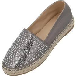 Palado Chesu by Sila Sahin Espadrilles Damen - modische Stoffschuhe für Frauen - leichte Ballerina elegant- Bequeme Flache Sommerschuhe mit Strasssteinen Grau Metallic UK4,5 - EU37 von Palado