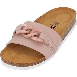 Palado Damen Pantoletten Gozo - bequeme Schuhe mit Kette - modische Sandalen - mit Kork-Fussbett - Sandaletten mit Leder-Laufsohle rosa UK9 - EU42 von Palado