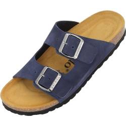 Palado Damen Pantoletten Korfu Premium Leder Herren - Hausschuhe mit verstellbaren Riemen - Sandalen Schuhe mit Sohle aus feinstem Veloursleder Blau UK9,5 - EU43 von Palado