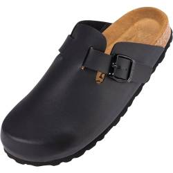 Palado Herren Damen Hausschuhe Kiel - geschlossene Sandalen - extra weiche Innensohle aus Velourleder - Bequeme Clogs - Pantoletten mit Natur Kork-Fußbett Black 44 EU von Palado