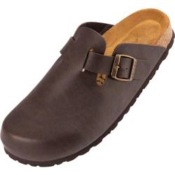 Palado Herren Damen Hausschuhe Kiel - geschlossene Sandalen - extra weiche Innensohle aus Velourleder - Bequeme Clogs - Pantoletten mit Natur Kork-Fußbett Dunkelbraun 41 EU von Palado