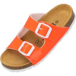 Palado Kinder Pantoletten Korfu G Lack - Mädchen Sandale mit verstellbaren Riemen - bequeme Schuhe mit Sohle aus feinstem Veloursleder - Hausschuhe mit Natur Kork-Fußbett Orange Neon EU33 von Palado