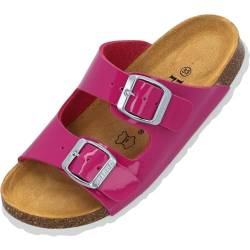 Palado Kinder Pantoletten Korfu G Lack - Mädchen Sandale mit verstellbaren Riemen - bequeme Schuhe mit Sohle aus feinstem Veloursleder - Hausschuhe mit Natur Kork-Fußbett pink lack EU36 von Palado