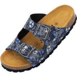 Palado Kinder Pantoletten Korfu Print - Jungen Sandalen mit verstellbaren Riemen - bequeme Schuhe mit Sohle aus feinstem Veloursleder - Hausschuhe mit Natur Kork-Fußbett Blau Goalstar EU35 von Palado