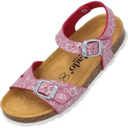 Palado Kinder Pantoletten Tarviso G Love - Mädchen Sandalen mit verstellbaren Riemen - bequeme Schuhe mit Sohle aus feinstem Veloursleder - Hausschuhe mit Natur Kork-Fußbett Pink EU30 von Palado