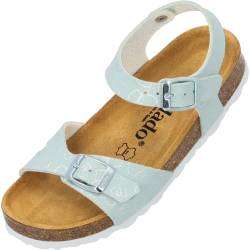 Palado Kinder Pantoletten Tarviso G Love - Mädchen Sandalen mit verstellbaren Riemen - bequeme Schuhe mit Sohle aus feinstem Veloursleder - Hausschuhe mit Natur Kork-Fußbett Türkis EU34 von Palado