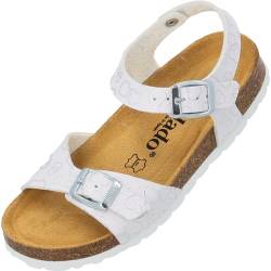 Palado Kinder Pantoletten Tarviso G Love - Mädchen Sandalen mit verstellbaren Riemen - bequeme Schuhe mit Sohle aus feinstem Veloursleder - Hausschuhe mit Natur Kork-Fußbett Weiß EU35 von Palado