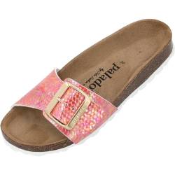 Palado Malta EGS Aurora by Sila Sahin Damen Pantoletten - modische Sandalen - Hausschuhe mit Natur Kork-Fussbett - bequeme Schuhe mit Sohle aus feinstem Velourleder Flamingo UK3,5 - EU36 von Palado